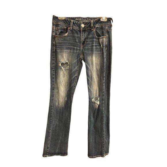 American Eagle Kick Boot Distressed Mom Jeans Sz 2 Genes Sweeney - Picture 1 of 10